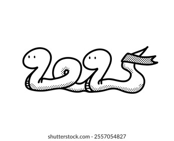 Clip art of snake in the shape of 2025　monochrome