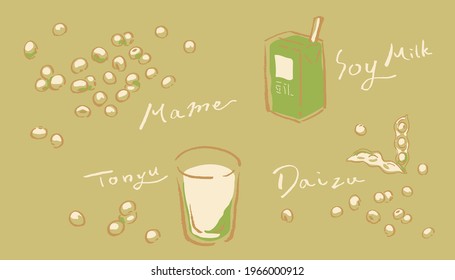 Clip art of soybean and soymilk