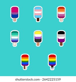 clip art and sticker pride flag, lesbian, bisexual, trans, gay in ice cream ornamental editable and printable