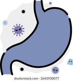 clip-art de um estômago infectado com bactérias ou vírus