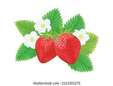 Clip art of strawberries, flowers and leaves