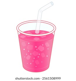 Clip art of strawberry soda in plastic cup