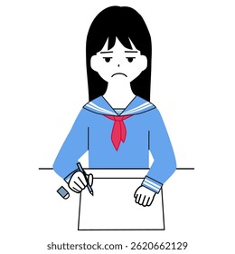 Clip-art de estudante estudando com expressão entediada