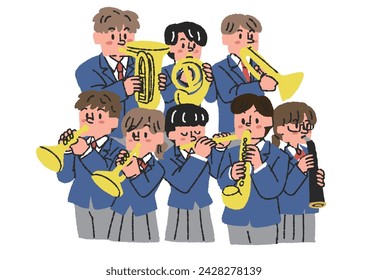 Clip art of students of brass band