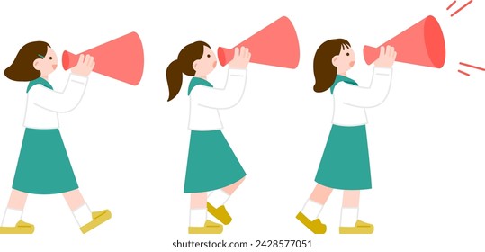 Clip art of students cheering with megaphone