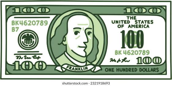 clip art style vector art of hundred dollar bill in simple format 