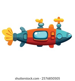 Clip art submarine, cartoon submarine vector art, cute submarine illustration, submarine clip art, isolated on white background