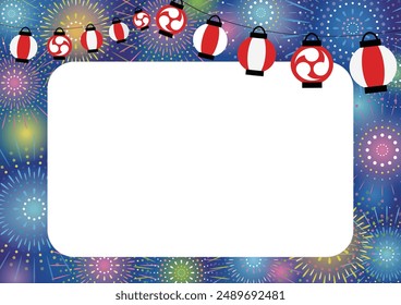 Clip art of summer festival night sky and lanterns and fireworks