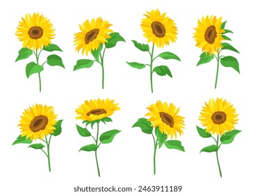 Clip art of sunflower. Illustration material set. Vector material for design.