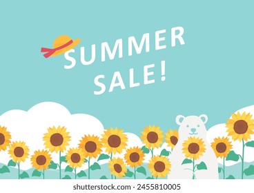 Clip art of sunflower and polar bear summer background