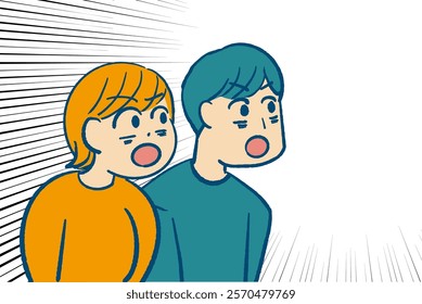 Clip art of surprised couple's upper body