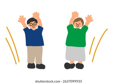 Clip art of surprised man and woman raising their hands