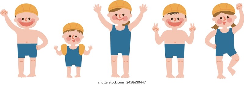 Clip art of swimming school children