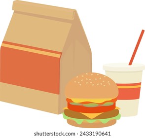 Clip art of take-out paper bag of fast food