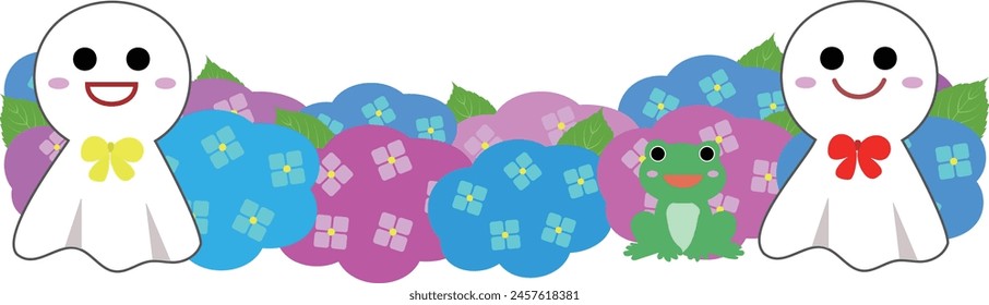 Clip art of teru teru bozu and hydrangea in rainy season