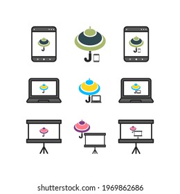 Clip art with three media, handphone, laptop and OHP. Unique umbrella object in two different positions