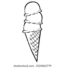 Clip art of three-tiered ice cream on a cone with a touch of brush.