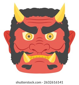 Clip art of traditional Japanese monsters, demon masks. Red face, two horns.