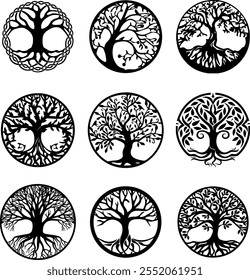 Árbol del arte del Clip de la vida, Árbol del Paquete de la vida, Archivos para Cricut, Árbol de familia, Árbol celta de la vida, Decoración de la silueta negra Arte del Clip, Arte vectorial