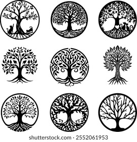 clip art tree of life, Tree of Life Bundle, Files for Cricut, Family Tree, Celtic Tree of Life, Decor black silhouette clip art, vector art