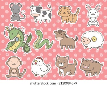 Clip art of the twelve signs of the Chinese zodiac