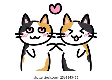 Clip art of two lovey-dovey tortoiseshell cats