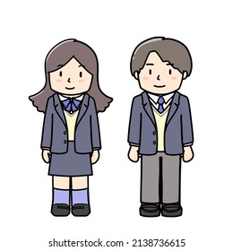 Clip art of two men and two women in school uniforms