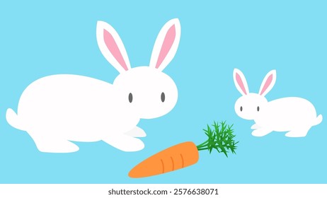 Clip art of two white rabbits and carrot