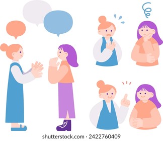 Clip art of two young women discussing their problems.