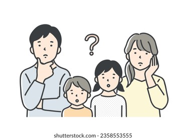 Clip art of upper body of family thinking.