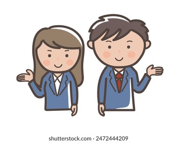 Clip art of upper body of male and female businessmen and women in suits giving explanation and guidance_navy blue suit