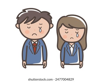 Clip art of upper body of male and female businessman crying in frustration