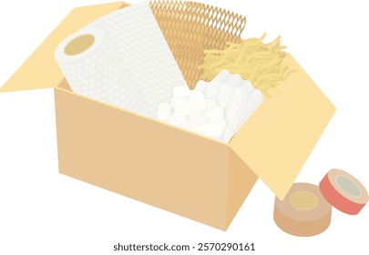 Clip art of various cushioning materials and cardboard boxes