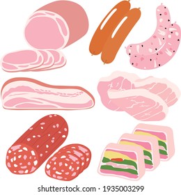 Clipart von verschiedenen Arten von verarbeitetem Fleisch