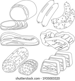 Clip art of various kinds of processed meat