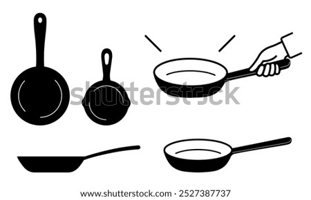 Clip art of various pans and hands holding pans