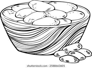 Clip-art de caneca vetorial com grãos de cacau.