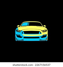 clip art vector of muscle car on front view with black background. use for auto car logo