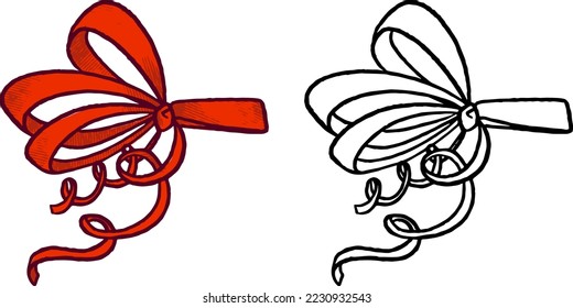 Clip art with vintage bows in retro style, Texture print. Christmas Vector illustration of gift For printing postcards.