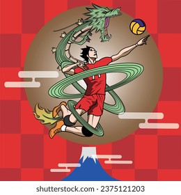 Clip art of volleyball player active as a dragon