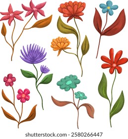 clip art watercolor illustration of colorful flowers petal and leaves for child daycare and nursery wallpaper