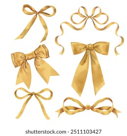 Clip art watercolor stye of Bows set , Vector all elements isolated on white background.