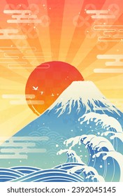 Clip art of wave, Mt. Fuji and sunrise on the first day of the year