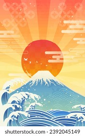 Clip art of wave, Mt. Fuji and sunrise on the first day of the year