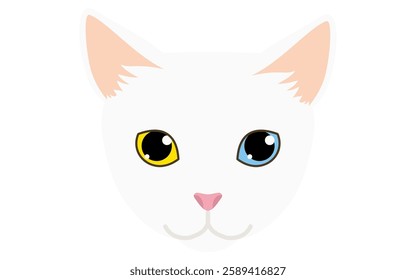 Clip art of white cat with gold or silver eyes, face icon, Vector Illustration