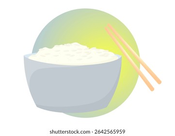 Clip art of white rice on bowl is served with chopsticks.