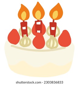 Clip art of a whole cake with candles standing on it, which is an image of a birthday cake.