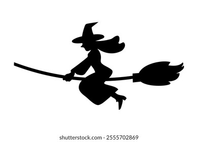 clip art of witch flying on a simple broom