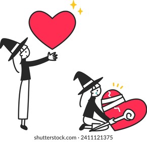 Clip art of witch healing wounded heart