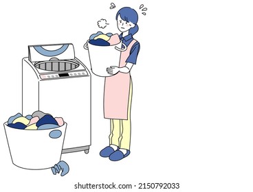 Clip Art Of Woman Fed Up With A Lot Of Laundry